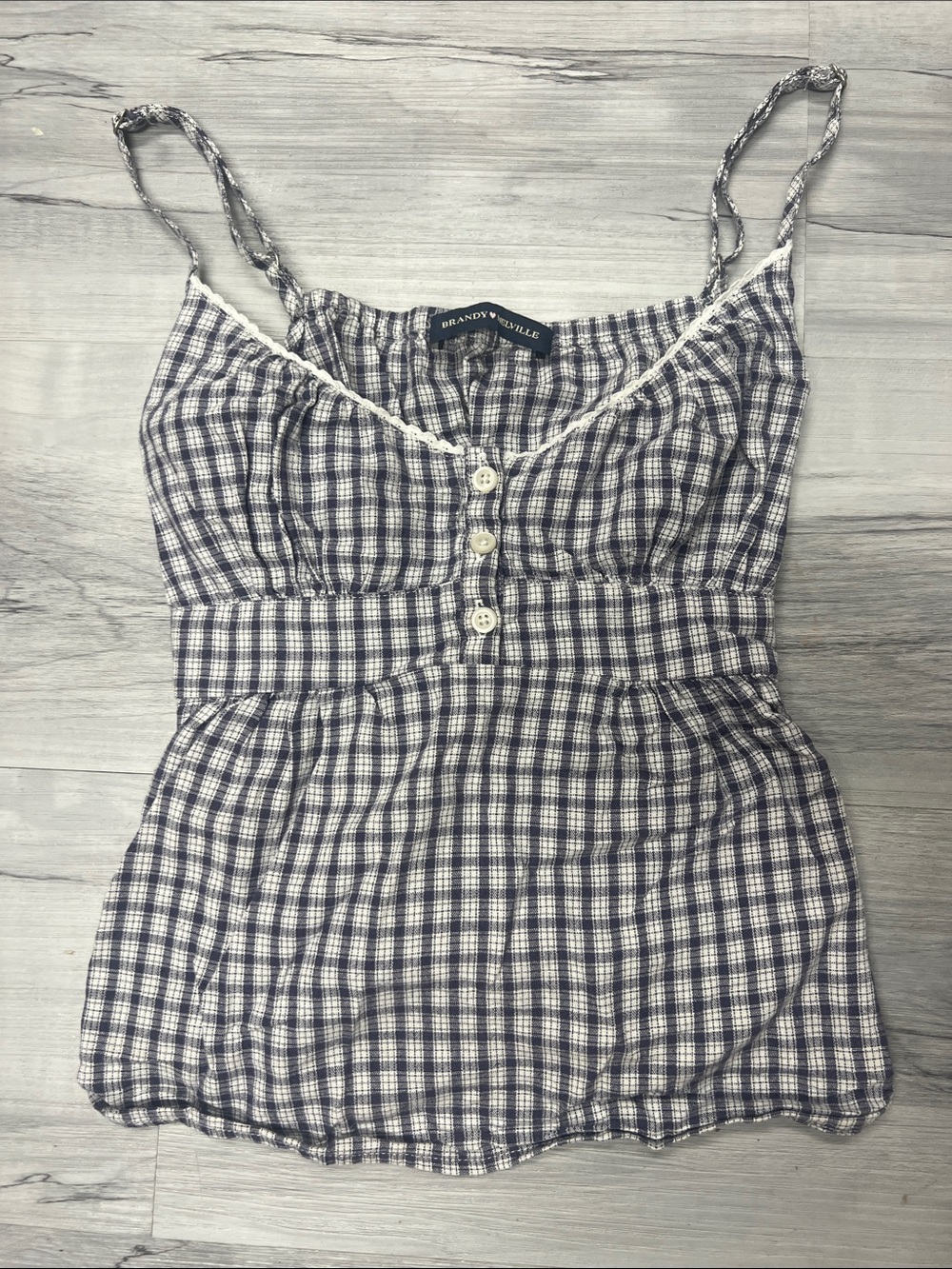 Brandy Melville Tiffany Gingham Navy and White Plaid tank top